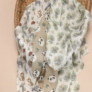 Bamboo Muslin Cloths 3 Pack - Wild Animals