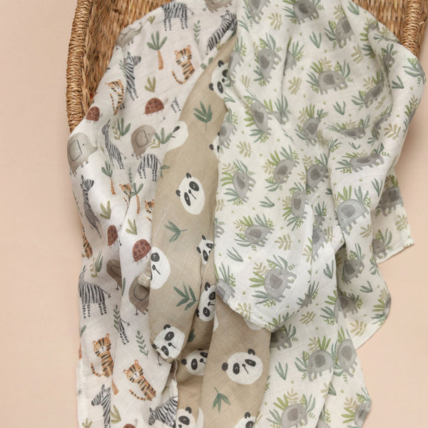 Bamboo Muslin Cloths 3 Pack - Wild Animals