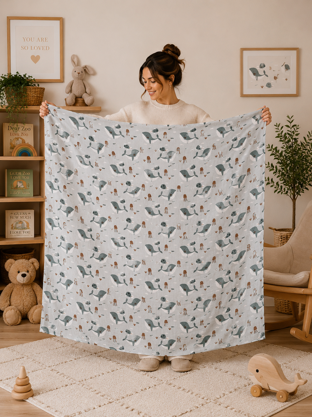 XL Bamboo Muslin - Whales