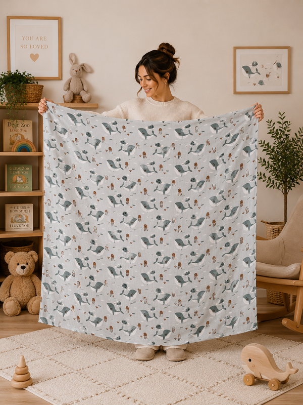 XL Bamboo Muslin - Whales