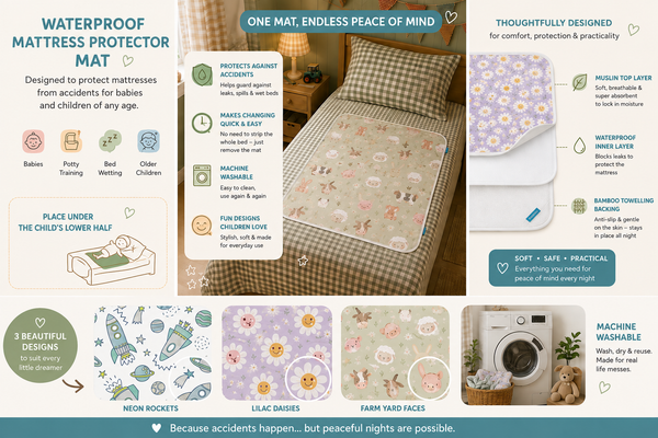Waterproof Cot Bed & Mattress Protector – Neon Rockets