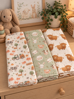 Bamboo Muslin Cloths 3 Pack - Farm Life