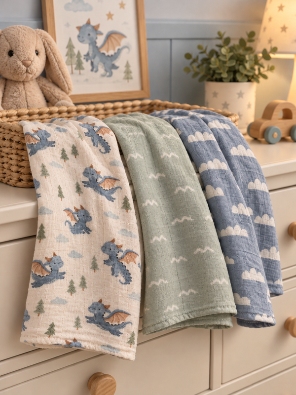 Bamboo Muslin Cloths 3 Pack - Little Dragons