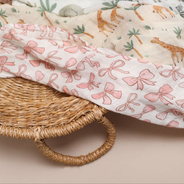 XL Bamboo Muslin - Pink Bows