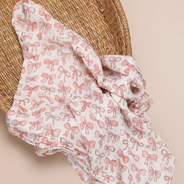 XL Bamboo Muslin - Pink Bows