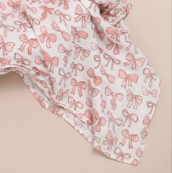 XL Bamboo Muslin - Pink Bows