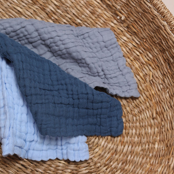 Muslin Cloths - Blue 3 Pack