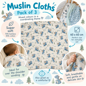 Bamboo Muslin Cloths 3 Pack - Little Dragons