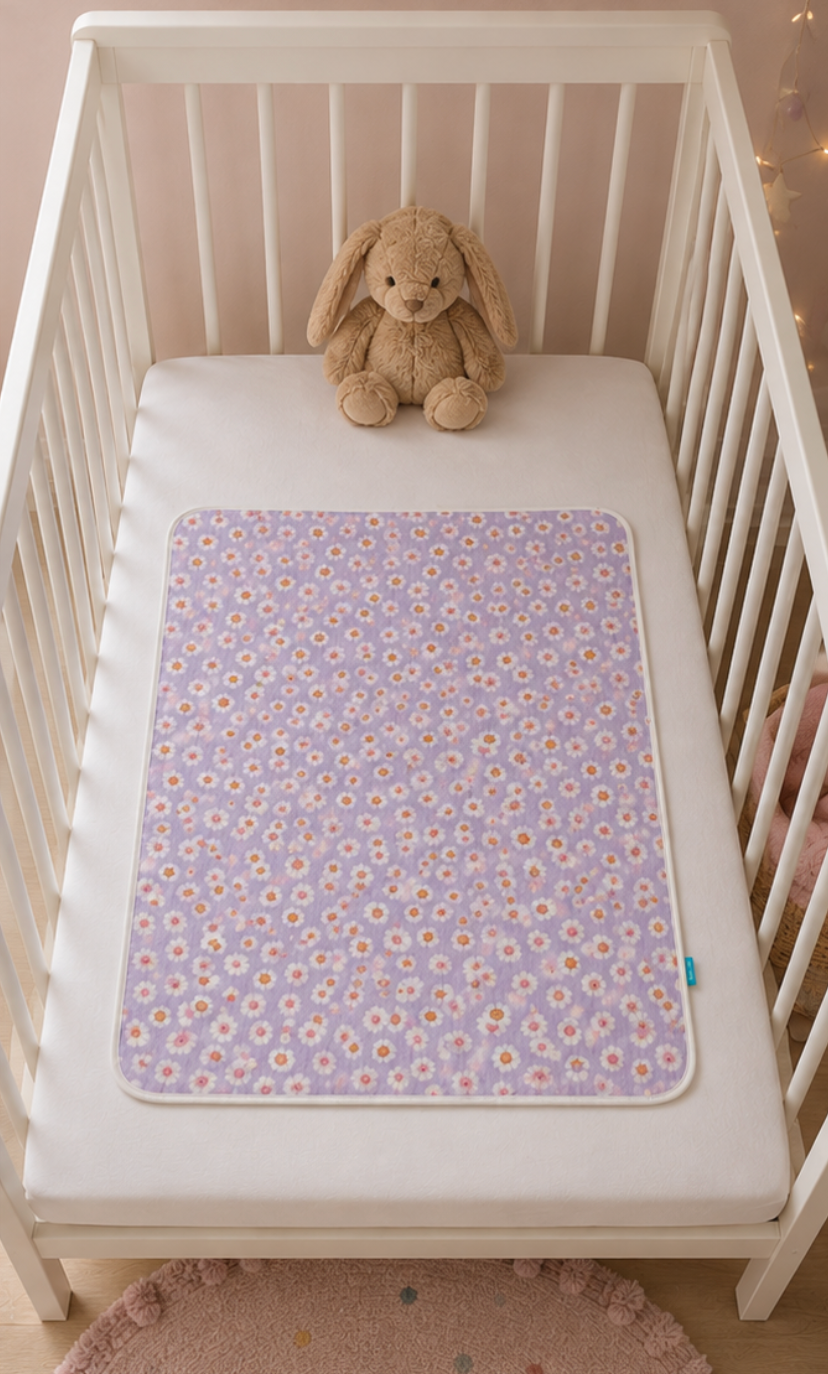 Waterproof Cot Bed & Mattress Protector – Lilac Daisies