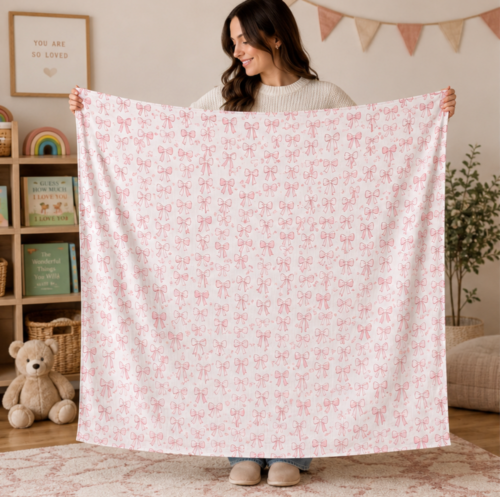 XL Bamboo Muslin - Pink Bows
