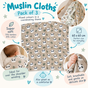 Bamboo Muslin Cloths 3 Pack - Wild Animals