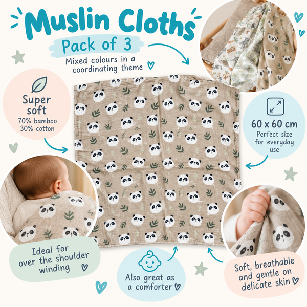 Bamboo Muslin Cloths 3 Pack - Wild Animals