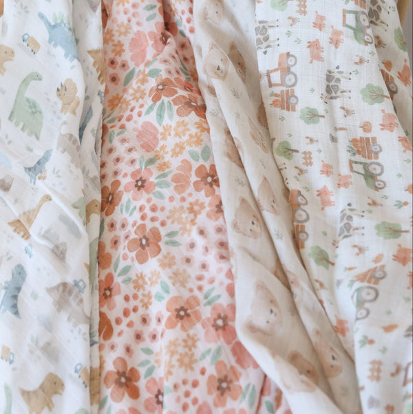 XL Bamboo Muslin - Pink Florals