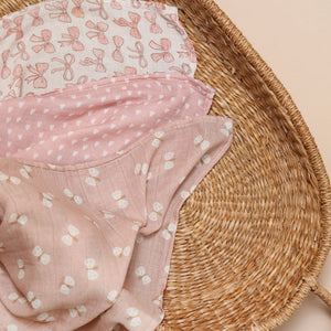 Bamboo Muslin Cloths 3 Pack - Pink Bows