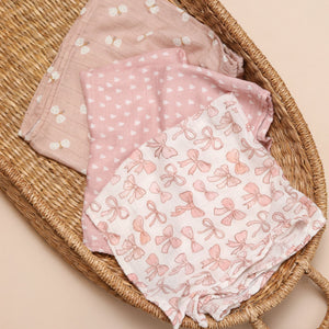 Bamboo Muslin Cloths 3 Pack - Pink Bows