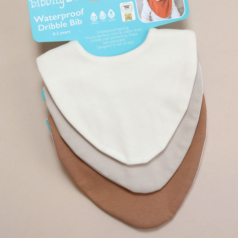 Brown Neutral Bundle of 3 Waterproof Dribble Bibs