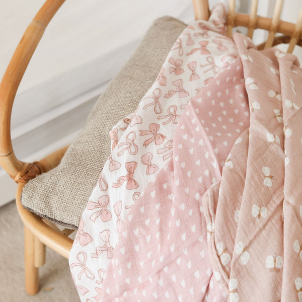 Bamboo Muslin Cloths 3 Pack - Pink Bows