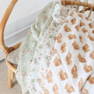 Bamboo Muslin Cloths 3 Pack - Farm Life
