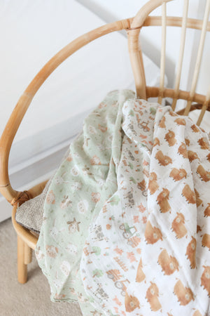 Bamboo Muslin Cloths 3 Pack - Farm Life