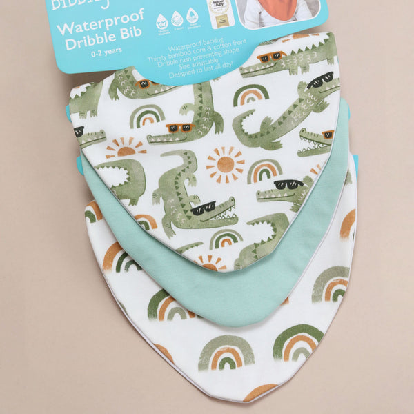 Crocodile Bundle of 3 Waterproof Dribble Bibs