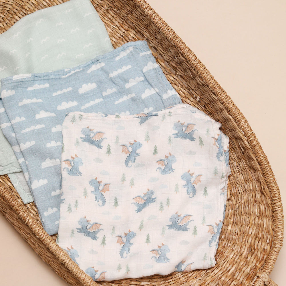 Bamboo Muslin Cloths 3 Pack - Little Dragons