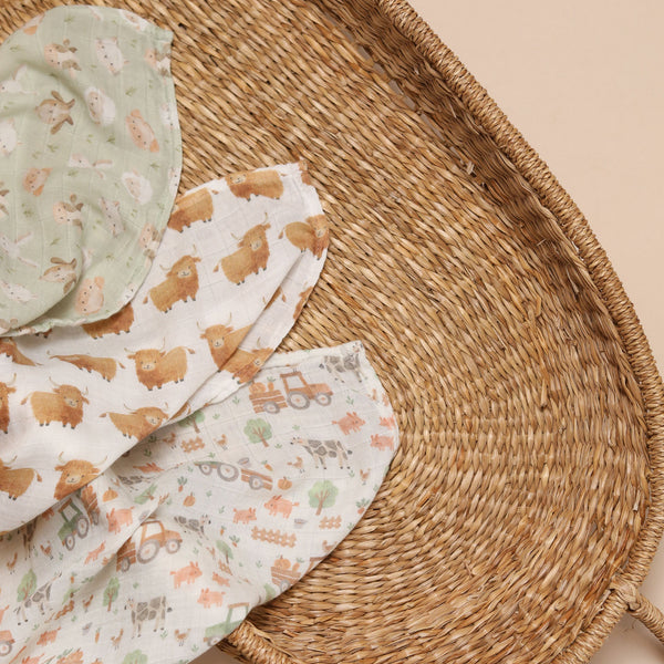 Bamboo Muslin Cloths 3 Pack - Farm Life