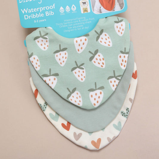 Strawberry & Hearts Bundle of 3 Waterproof Dribble Bibs