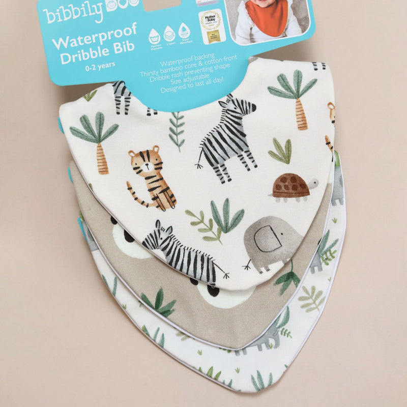 Wild Animals Bundle of 3 Waterproof Dribble Bibs