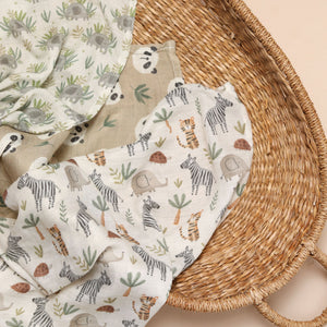 Bamboo Muslin Cloths 3 Pack - Wild Animals