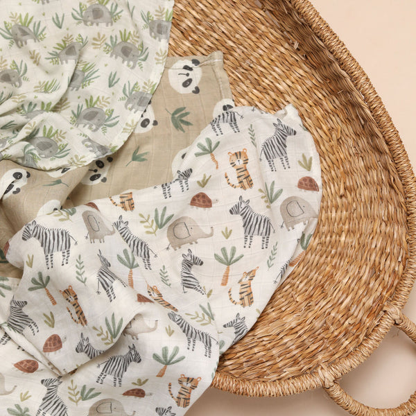 Bamboo Muslin Cloths 3 Pack - Wild Animals